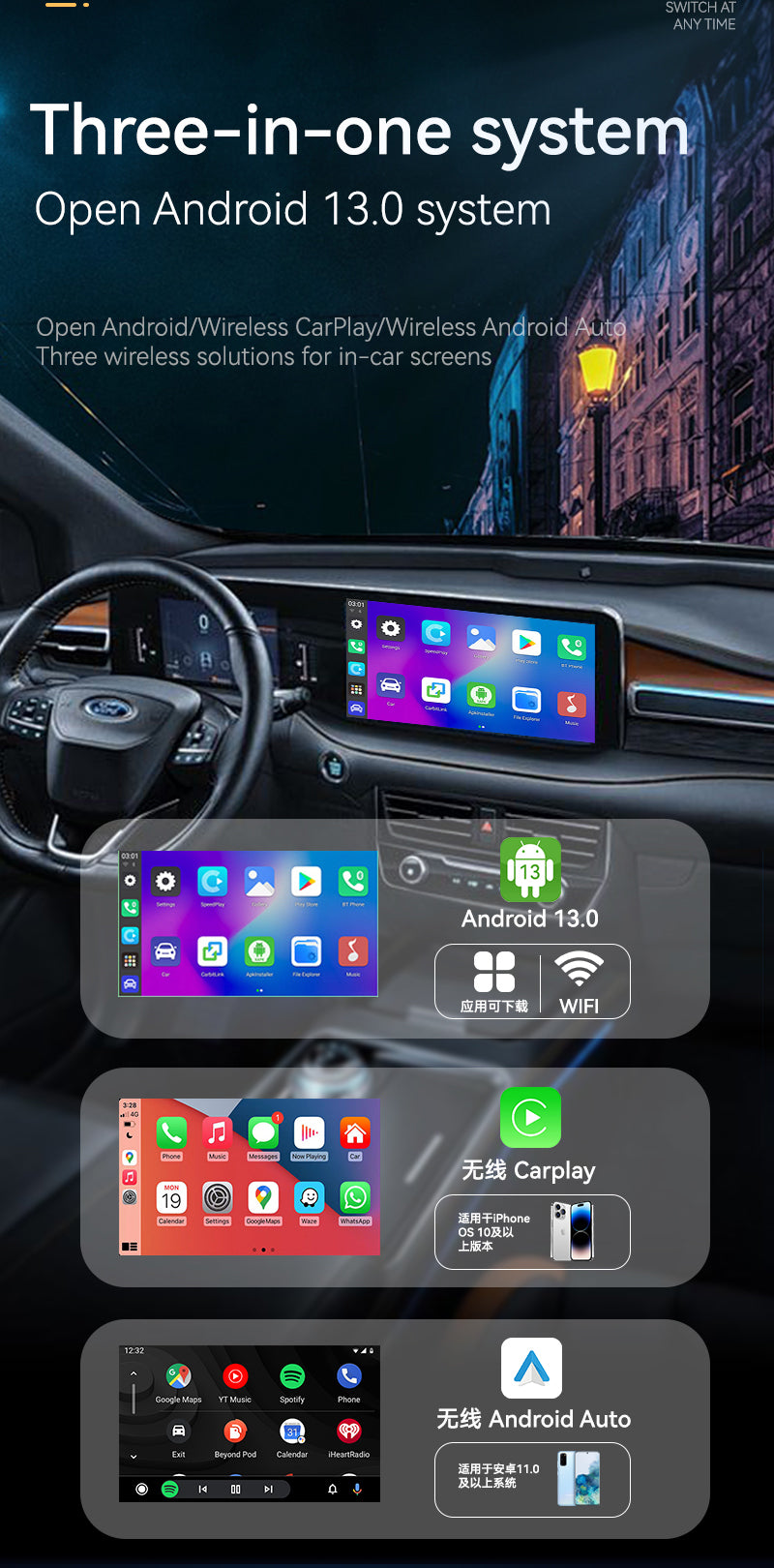 Wireless Android 13 CarPlay Adapter – AI Box with Netflix, YouTube & Android Auto (Plug & Play)